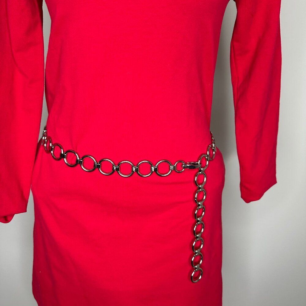 Women's Chain Belt Silver Circle Body Belly Casual Dress